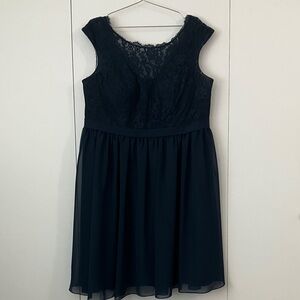 Azazie Navy Lace V-Neck Cap Sleeve A-Line Wedding Dress